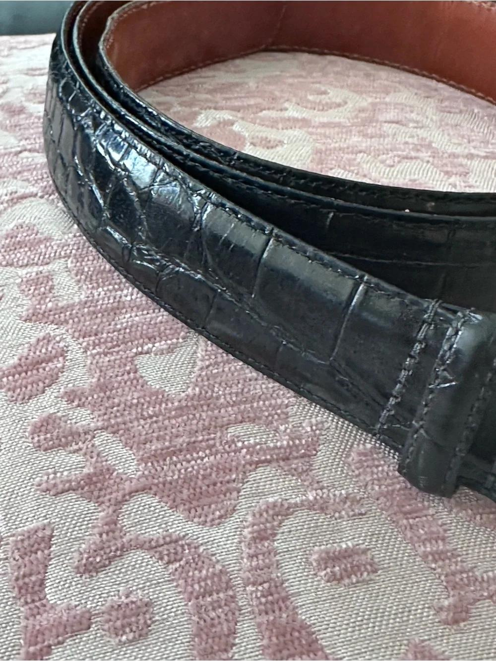 Classic Men's Black Alligator /Leather Belt with Gold Buckle